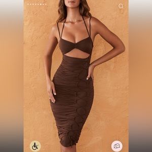 NWT New with tags OH POLLY CANAN
Paneled Drawstring Midi Dress in Chocolate